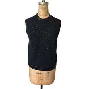Vintage 1950's Beaded Marchesa Sleeveless Sweater Sz. 38/S Black Preowned